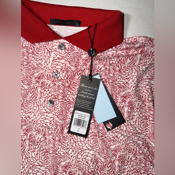 Greyson Red and White Patterned Polo Shirt - Picture 3 of 5